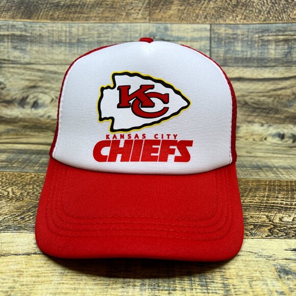 Kansas City Chiefs Mens Trucker Hat Red Snapback Retro Football Baseball Cap - Picture 2 of 8
